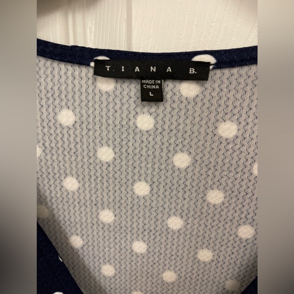 NWT—Tiana B.—Navy w/white polka dot Wrap Dress; Size: L (size chart in pics) - Picture 8 of 8